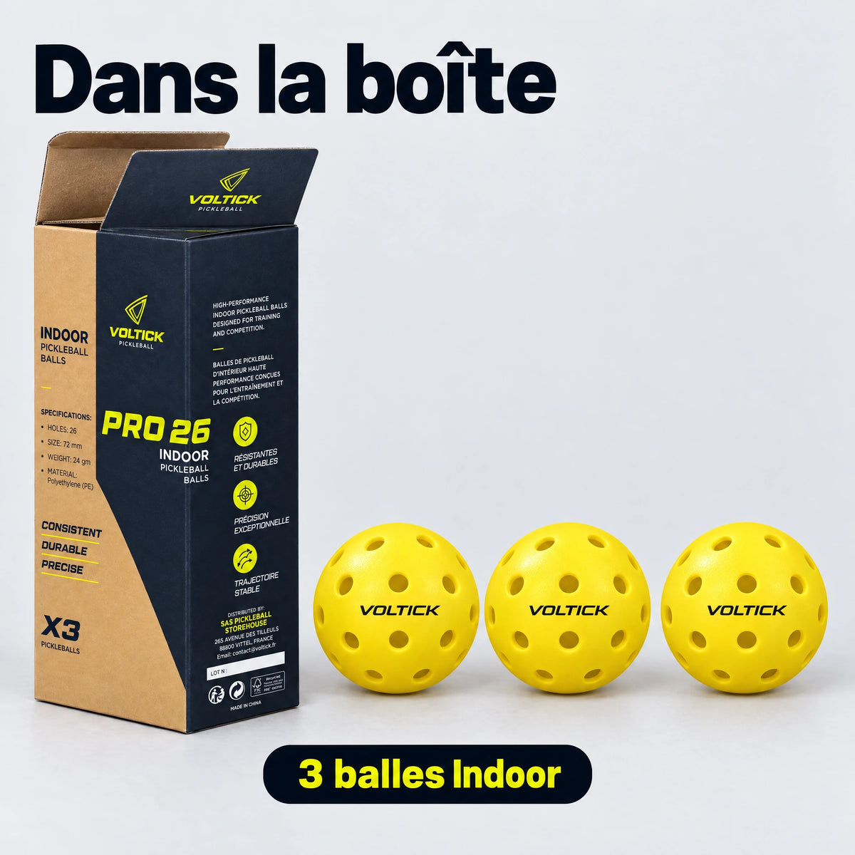 Balles de pickleball indoor Voltick Pro 26, boîte de 3 — vue 9
