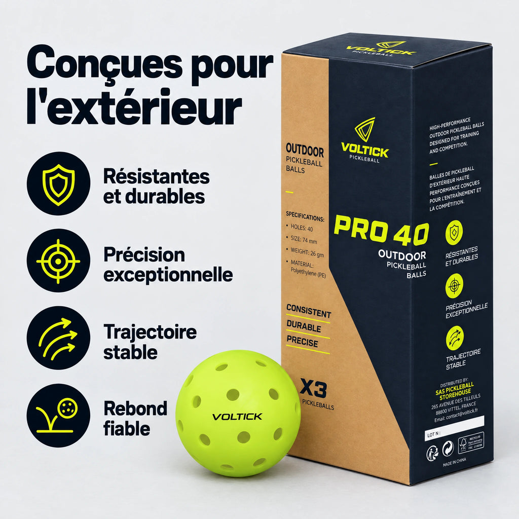 Balles de pickleball outdoor Voltick Pro 40, boîte de 3 — vue 6