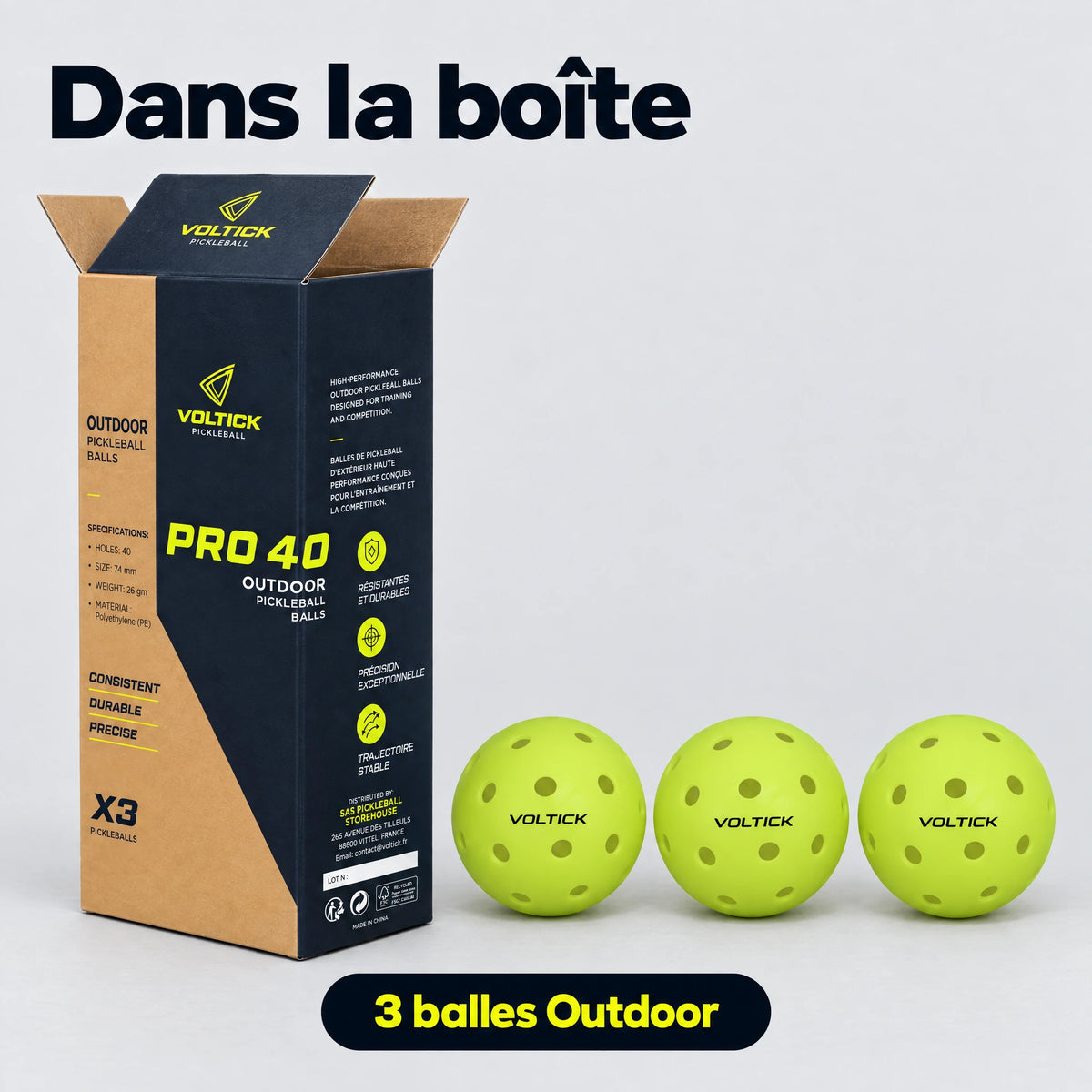 Balles de pickleball outdoor Voltick Pro 40, boîte de 3 — vue 8