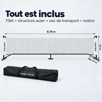 Dimensions du filet de pickleball portable Voltick (6,70 m) : filet, structure acier, sac et notice inclus