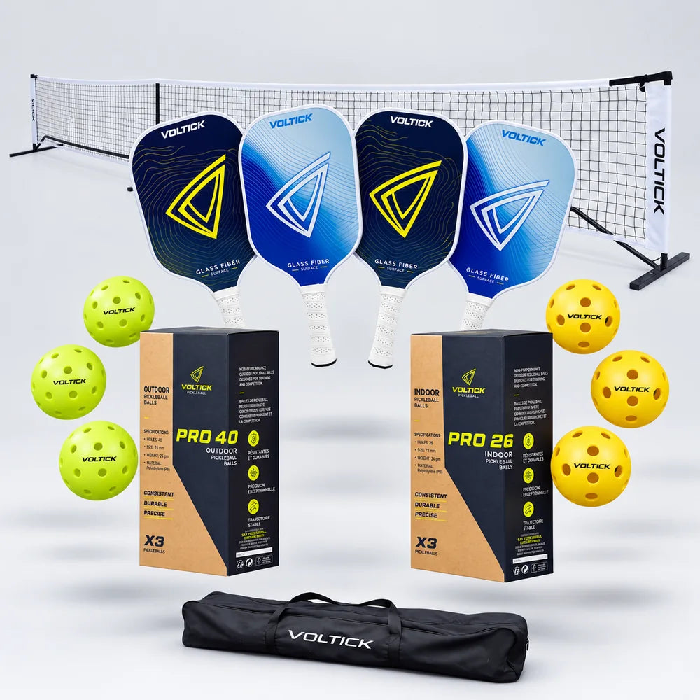 Kit Club de pickleball Voltick : 4 raquettes, 6 balles et 1 filet portable