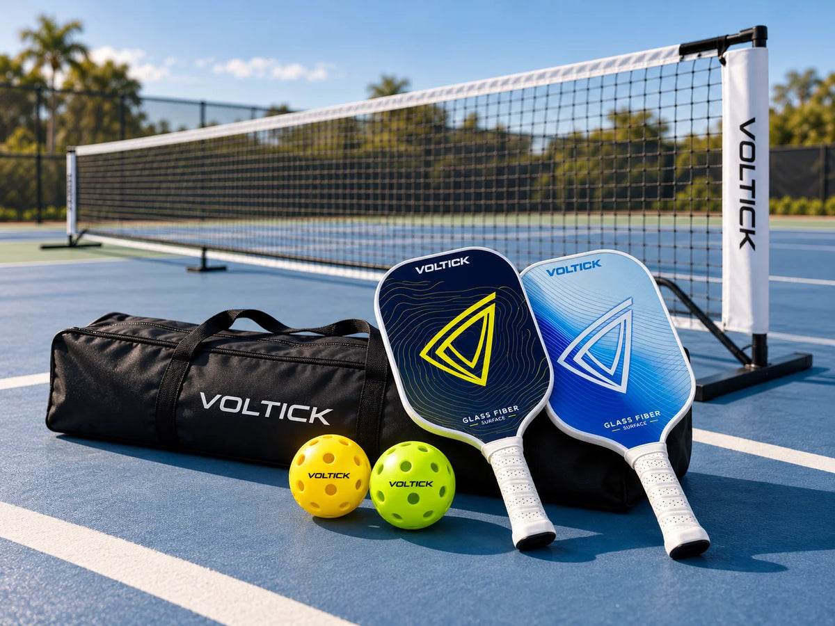 Kit de pickleball Voltick : filet portable, sac de transport, raquettes et balles